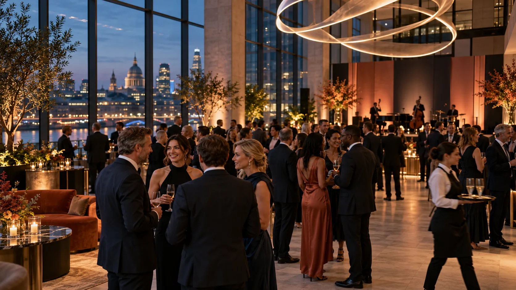 Guests meeting in a bright contemporary reception room