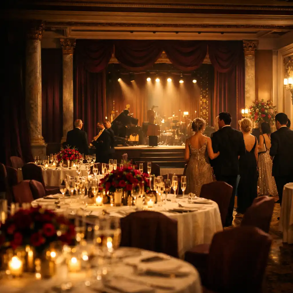 Contemporary gala room with stage lighting